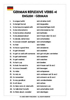 german reflexive verbs and english - german words are shown in the upper left corner