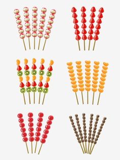 four different types of candy on sticks