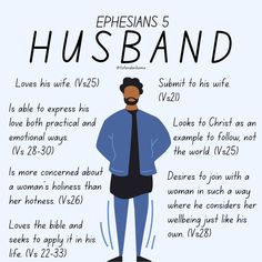 a poster with an image of a man wearing a tie and standing in front of the words, ephesians 5 husband