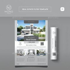 a real estate flyer template with an image of a house on the front and back