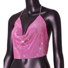 Rhinestone crop top. Cheap Pink Tops With Glitter Print, Luxury Rhinestone Crop Top For Party, Luxury Crystal Embellished Crop Top For Women, Luxury Elegant Pink Crop Top, Luxury Crystal Embellished Crop Top, Cheap Pink Glitter Print Tops, Cheap Pink Glitter Tops, Cheap Pink Blouse For Festivals, Cheap Pink Blouse Piece For Festivals