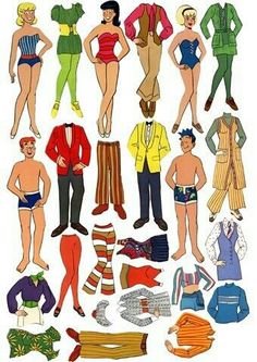 an image of men and women in swimsuits cut out from paper with clothes on them