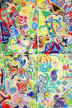 an abstract painting with many different colors and patterns on it's surface, in the style of doodles