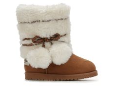 For cute and cozy winter style, give her the Makalu Cozy Land faux fur boot. She'll be the cutest little snow angel with these slip on boots featuring plush faux fur shaft, sweet bow and pom-pom accents, and an easy on and off design. Soft microfiber upper,Cute pom pom accents,7 1/2 inch shaft height,Textured outsole for traction,Plush faux fur covered shaft,Full-length zipper at the instep for easy on wear,Cozy faux fur lining,Cushioned footbed | Girls' Makalu Little Kid & Big Kid Cozy Land Cute Brown Winter Boots, Cozy Winter Style, Cute Winter Boots, Cozy Winter Fashion, Snow Angel, Brand Name Shoes, Faux Fur Boots, Slip On Boots