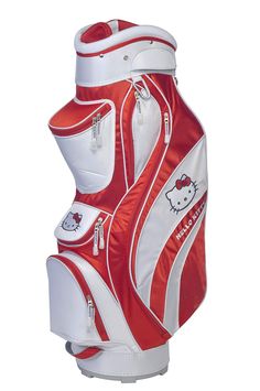 the hello kitty golf bag is red and white