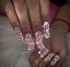 pink butterfly nail set💕💅🏼 Butterfly Nail Set, Pink Butterfly Nails, Magical Butterfly, Butterfly Nail Designs, 15 Birthday, Butterfly Nails, Butterfly Nail, 15th Birthday, Pink Butterfly