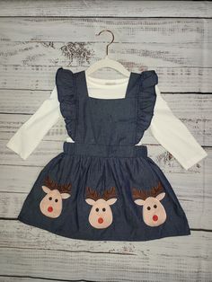 This Beautiful Reindeer Dress is the perfect outfit for any Holiday outing.  Reindeer applique Reindeer Dti Outfit, Reindeer Dress Women, Reindeer Applique, Women’s Snowman Dress, Reindeer Dress, Dancer Reindeer Shirt, Applique Dress, Doll Patterns, Perfect Outfit