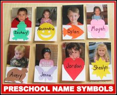 many different children's name symbols are shown in this photo with the words preschool name symbols