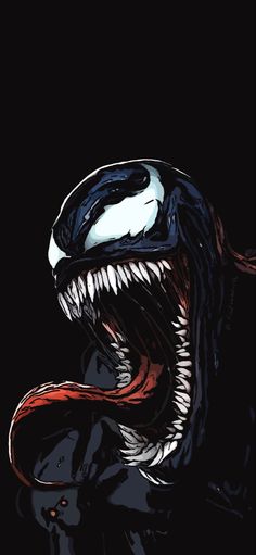 an image of a black and white spider - man with its mouth open, showing it's teeth