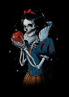 a skeleton holding a red rose in its right hand and wearing a blue shirt with stars on it