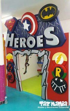 an inflatable hero's door with the word hero on it and various magnets