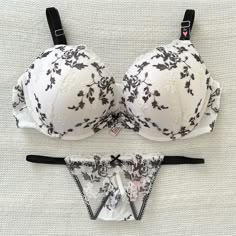 Brand New Tags Attached. Dream Angels Lace Push Up Bra With Matching V-String Panty Size Medium. Panty Runs Large White Partially Lined Briefs, Cute Bra And Under Set, Panty Design, Bra Collection, Bra Outfit, Victoria Secret Outfits, Honeymoon Lingerie, Cute Bras, Cute Lingerie