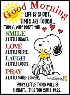 a poster with the words good morning and a cartoon snoop bear holding a sunflower