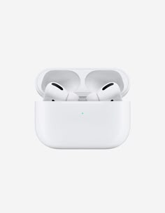 an apple airpods sitting on top of a white surface with the front facing up