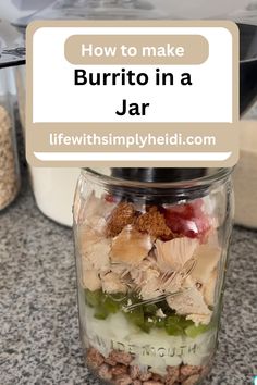 a jar filled with food sitting on top of a counter