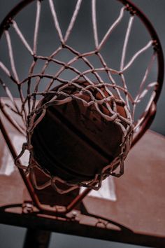 a basketball net with a ball in it and the net attached to it's back