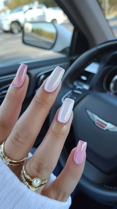 Long square glossy pastel pink and white gel nails, acrylic nails, spring nails, pearch gloss finish Acylics Nails, Pastel Square Nails, Pink And White Gel Nails, Pastel Pink Nail Designs, Pink Pastel Nails, Spring Gel Nails, Sparkling Nails, Pastel Pink Nails, Matte Pink Nails