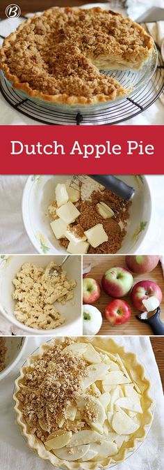 an apple pie is shown with apples in the background and on the bottom, there are several different types of pies to choose from