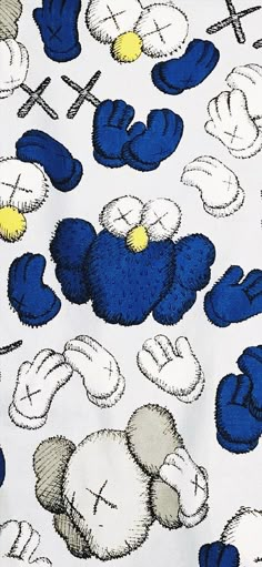 an image of blue and white mickey mouses on a white background with yellow accents