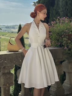 This high-waisted, full-skirted dress is stunning without the need for a petticoat. The waist features a unique folded collar-style design, adding a touch of novelty. When worn, it greatly accentuates the length of the legs and the slimness of the waist.  The price is for a skirt only, others are not included.   	 		 			Size 			XS 			S 			M 			L 		 		 			Length 			66 			67 			68 			69 		 		 			Waist 			60 			64 			68 			72 Modern 50s Style Outfits, Lindy Hop Outfit, Trad Wife Outfit, 50s Style Outfits, Vietnam Clothes, 50s Skirt, Work Rules, Feminine Skirt, Reference Pics