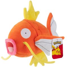 a stuffed toy fish with a tag on it's ear