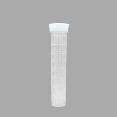 a tall plastic tube on a gray background