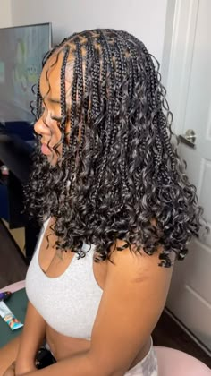 #boho #braids #hairstyles Cute Bob Braids, Braided Boho Bob Knotless, Cute Braided Hairstyles With Weave, Bora Bora Bob Braids, Bohemian Knotless Braids Medium Length, Short Bohieman Knotless Box Braids, Hairstyle For Black Girls Braided, Winter Hairstyles For Black Women Braids, Boho Knotless Short