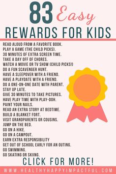 a pink and yellow poster with the words 85 easy reward for kids