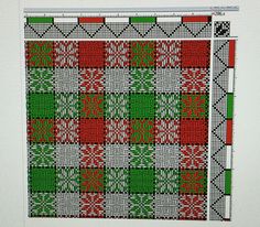 a cross stitch pattern with red, green and white squares on it's side