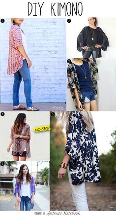 four pictures of different types of clothes with the words diy kimono on them