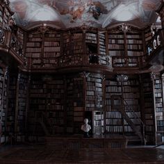 a room filled with lots of books on top of wooden shelves