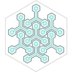 an abstract geometric design with hexagonal shapes in blue and green on a white background