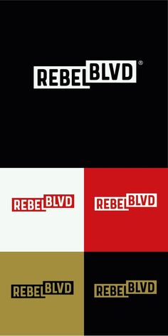 the logo for rebel blvd is shown in three different colors