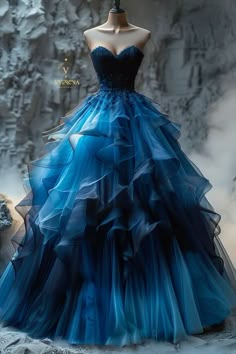 Blue Ball Gowns, Style Royal, Fashion Drawing Dresses, Cute Dress Outfits, Blue Ball, Fantasy Dresses, Fashion Illustration Dresses, Dress Hairstyles