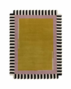 an area rug with black and white stripes on the bottom, pink border around the edges