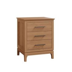 an image of a wooden nightstand with three drawers