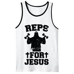 Reps For Jesus Workout Mens Tank Top Small White - http://geekyshirtsdepot.com/reps-for-jesus-workout-mens-tank-top-small-white/ Jesus Help, Tanks Tops, Mens Tank, Gym Essentials, Workout Tanks, Mens Socks, Mens Fitness, Combed Cotton