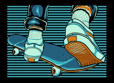 a skateboarder's feet and shoes are shown in this pop art style