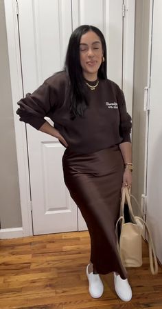 Skirt With High Top Converse, Modest Outfit Aesthetic Summer, Thanksgiving Outfit For Curvy Women, Modest Skirt And Dress Outfits, Street Modest Outfits, Satin Skirt Inspo Outfit, Shades Of Melanin Outfits, Bussines Casual Woman Outfit Black Women, Elevated Casual Fall Outfit