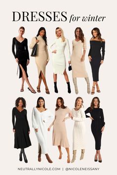 Cute And Cozy Sweater Dresses For Winter — Neutrally Nicole Dresses For Winter, Dress With Ankle Boots, Loose Turtleneck Sweater, Neutral Dresses, Cozy Sweater Dress, Cozy Dress, Tailored Coat, Turtleneck Sweater Dress, Formal Outfits