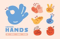 cartoon hands with different colors and shapes