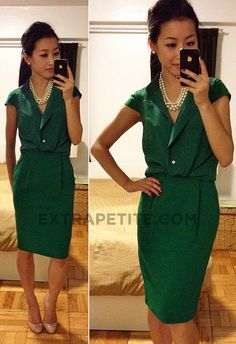 H Green Dress with pearls Green Dress With Pearls, Dress With Pearls, Business Savvy, Pearl Dress, Fashion Sense, Pretty Dresses, Women's Style, Green Dress, Peplum Dress