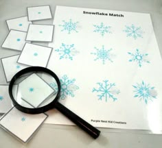 Snowflake Match WorksheetA fun winter-themed activity!- 2-page digital download- use a magnifying glass to look at the tiny snowflakes on each card to match them with the larger identical snowflakes on the activity sheet- laminate both sheets and attach hook & loop dots (velcro dots) to each piece to make this a reusable activity worksheet**This is a DIGITAL DOWNLOAD. No physical product will be mailed to you. You will receive a PDF file for printing on regular 8.5"x11" paper. - - - - - - -N Preschool Snowflake Activities, Snowflake Worksheet, Snowflake Games, Match Worksheet, Homeschool Games, Snowflakes Art, Busy Binder, Activity Worksheet, Snow Theme