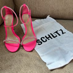 Pair Of Brand New Schutz Hot Pink Heels. Heel Size Is 4 Inches. Shoe Size Is 7.5 Hot Pink Shoes Heels, Pink Shoes Heels, Hot Pink Shoes, Hot Pink Heels, Crystal Sandals, Prom Shoes, Patent Leather Heels, Pink Heels, Pink Shoes