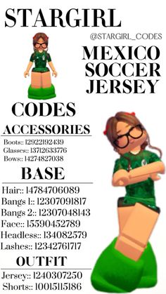 a poster with the names and numbers of girls in green outfits, including one girl wearing glasses