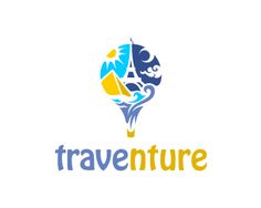 a logo for a travel company that is traveling the world with an air balloon in the sky