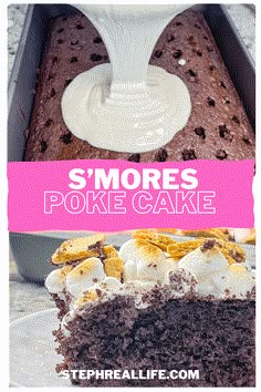 S'mores Poke Cake Recipe S’mores Poke Cake, Cake With Marshmallows Decoration, Smores Poke Cake, Desserts With Marshmallow Fluff, Marshmallow Fluff Recipes Desserts, Smores Cake Recipe, Chocolate Marshmallow Cake, Marshmallow Fluff Recipes, Marshmallow Cake