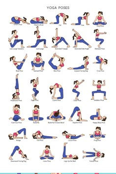 the yoga poses for beginners are shown in this poster, which shows how to do them