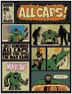 an old comic strip with the words, allcaps on it and images of men in