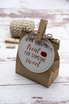 an autumn treat for someone sweet on a brown paper bag with twine and crochet